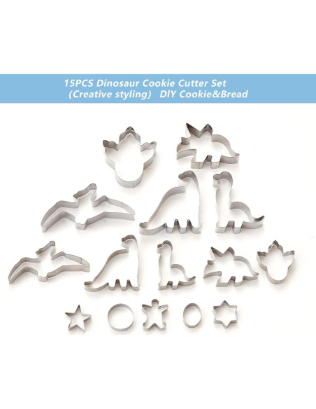 Juego de Cortadores de Galletas de Dinosaurio Vinoil - 15 Piezas de Acero Inoxidable