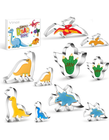 Juego de Cortadores de Galletas de Dinosaurio Vinoil - 15 Piezas de Acero Inoxidable