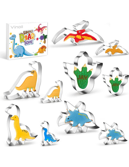 Juego de Cortadores de Galletas de Dinosaurio Vinoil - 15 Piezas de Acero Inoxidable