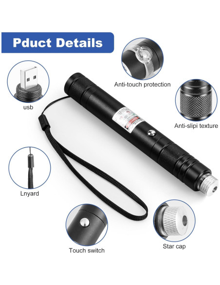 Puntero Láser Verde Recargable Damflew - 15.24 cm, USB