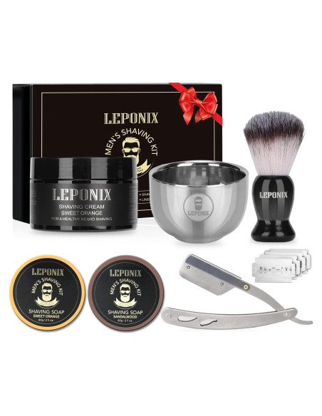 Kit de Afeitado Leponix - Navaja Recta, Jabón y Brocha