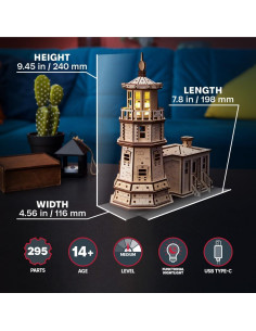 Rompecabezas 3D UGEARS Faro Split Rock con Luz LED - 295 Pcs 2