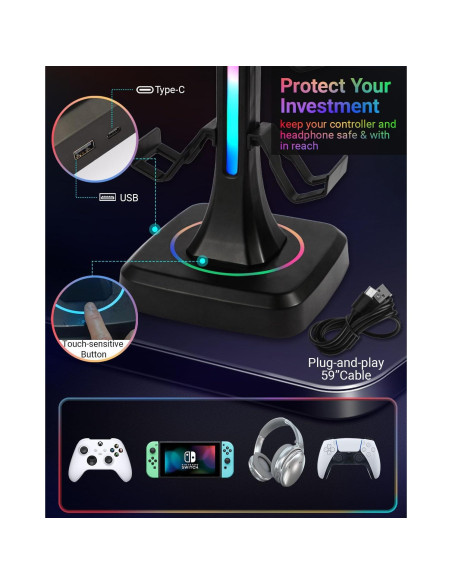 Soporte para Controladores y Auriculares RGB Yichenkeji 29 cm