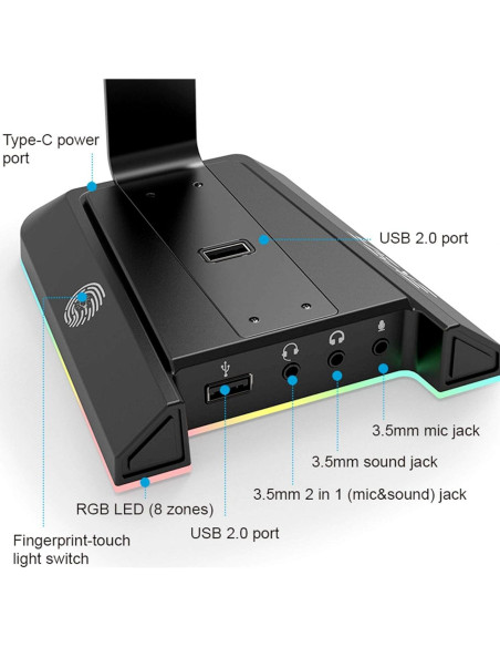 Soporte para Auriculares EKSA W1 con Iluminación RGB y Sonido 7.1