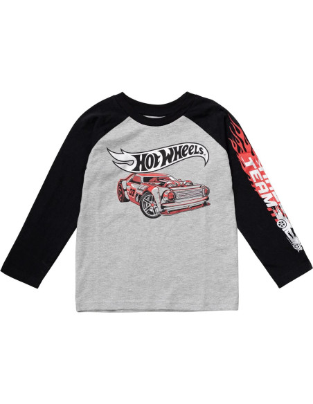 Camiseta de Manga Larga Hot Wheels para Niños 2T Gris/Rojo