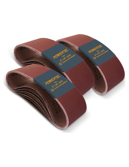 Cintas de Lijado 3x18" POWERTEC 10 Piezas Grano 40/60/80