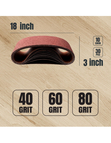 Cintas de Lijado 3x18" POWERTEC 10 Piezas Grano 40/60/80