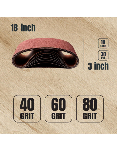 Cintas de Lijado 3x18" POWERTEC 10 Piezas Grano 40/60/80