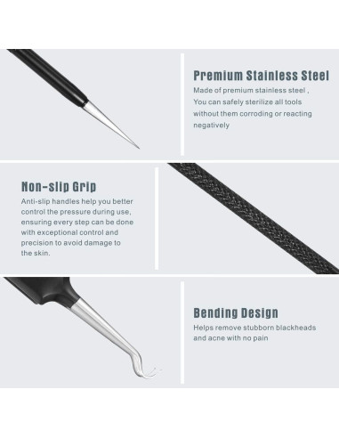 Kit de Herramientas Extractoras de Puntos Negros Tomata - 6 Piezas Acero Inoxidable