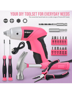Juego de Destornillador Eléctrico Hi-Spec 19pc 3.6V Rosa USB 2