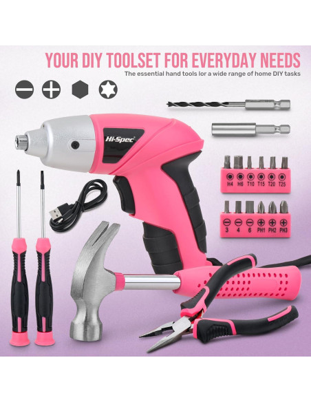 Juego de Destornillador Eléctrico Hi-Spec 19pc 3.6V Rosa USB