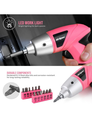 Juego de Destornillador Eléctrico Hi-Spec 19pc 3.6V Rosa USB