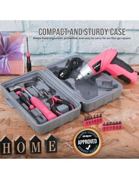 Juego de Destornillador Eléctrico Hi-Spec 19pc 3.6V Rosa USB