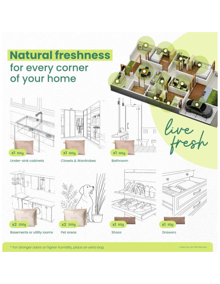 Absorbente de Olores Roonin Carbón Activado 5 Unidades 200g