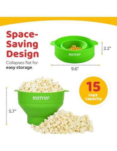 Hacedor de Palomitas de Silicona Hotpop Verde 15 Tazas Colapsable