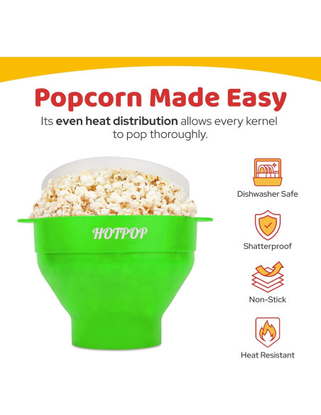 Hacedor de Palomitas de Silicona Hotpop Verde 15 Tazas Colapsable