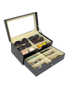 Estuche organizador de gafas Evelots - 12 compartimentos - Cuero vegano