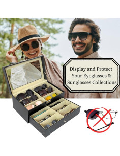 Estuche organizador de gafas Evelots - 12 compartimentos - Cuero vegano 2