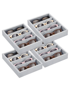 Organizador de Gafas Amylove 4 Rejillas Terciopelo Gris