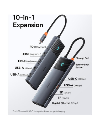 Baseus Estación de Acoplamiento 10 en 1 USB-C 65W 4K