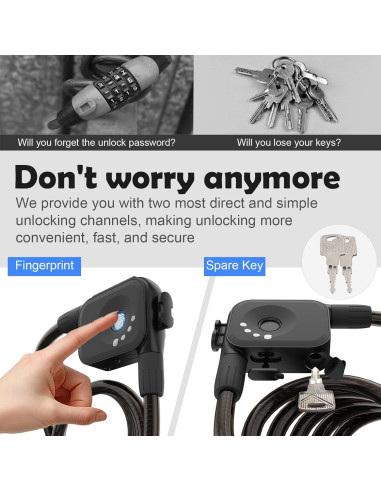 Candado de Bicicleta Biométrico OFASONO BFP0024 Antirrobo 1.5m