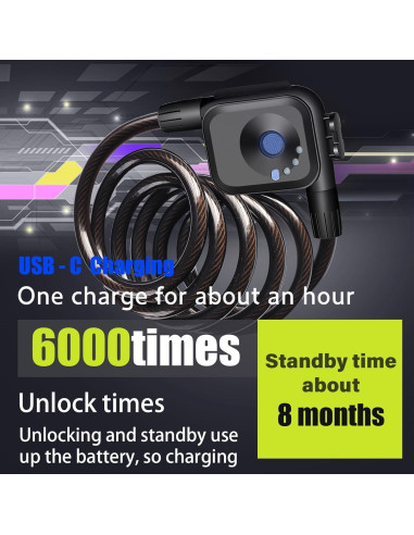 Candado de Bicicleta Biométrico OFASONO BFP0024 Antirrobo 1.5m