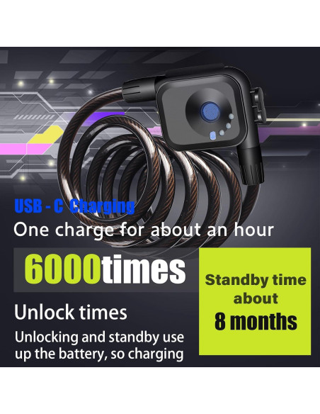 Candado de Bicicleta Biométrico OFASONO BFP0024 Antirrobo 1.5m