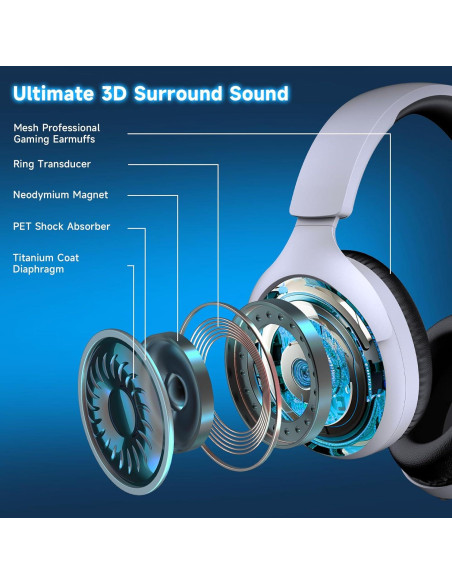 Auriculares Gaming Inalámbricos Rumoon 01, 45H Batería, Sonido 3D