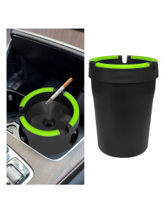 Cenicero de coche QKYS con tapa, a prueba de olores, negro