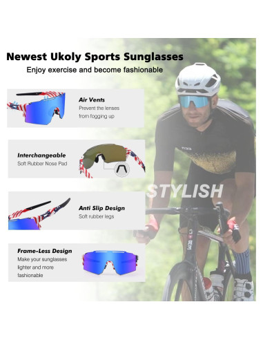 Gafas de Ciclismo Ukoly con 3 Lentes Intercambiables