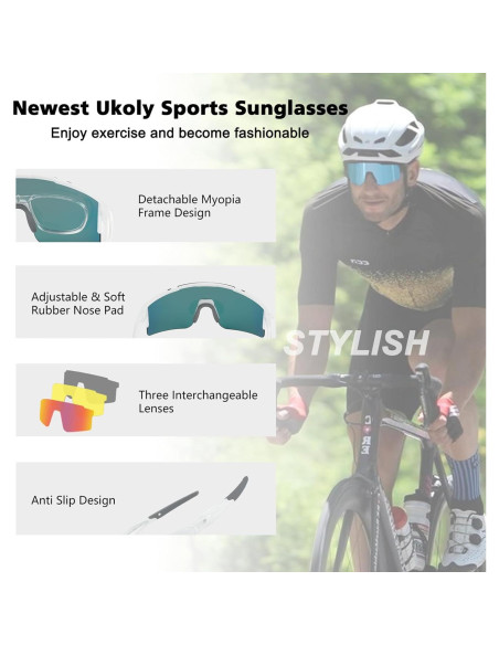 Gafas de Ciclismo Ukoly 3 Lentes Intercambiables Polarizadas Gafas de Ciclismo Ukoly 3 Lentes Intercambiables Polarizadas