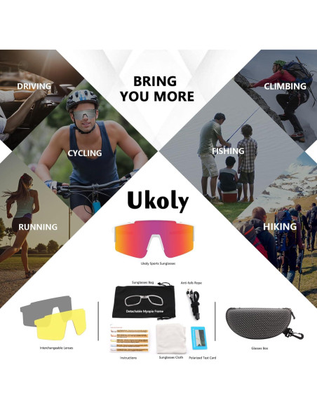 Gafas de Ciclismo Ukoly 3 Lentes Intercambiables Polarizadas Gafas de Ciclismo Ukoly 3 Lentes Intercambiables Polarizadas