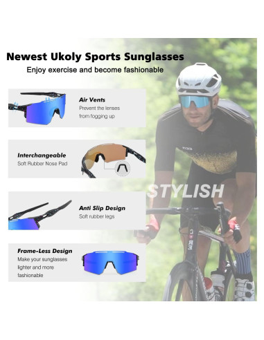 Gafas de Ciclismo Ukoly W001 con 3 Lentes Intercambiables
