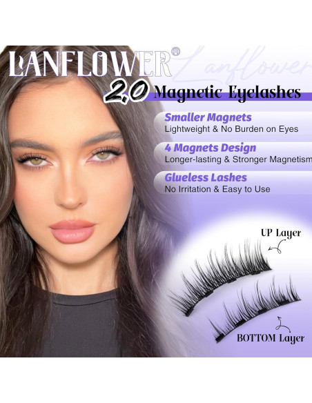 Pestañas Magnéticas Lanflower Wispy Naturales Sin Pegamento
