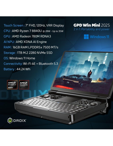 GPD Win Mini 2025 PC de Juegos Portátil 7" 1080p AMD Ryzen 7