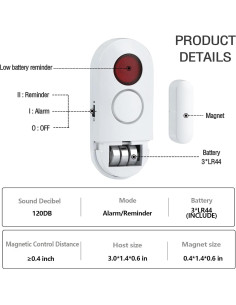 Alarmas de Puerta y Ventana Zabree 120DB - Paquete de 4 2
