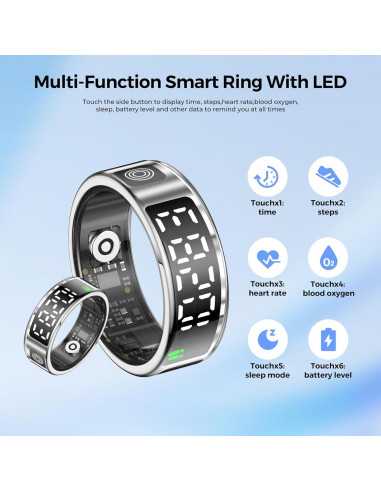 Anillo Inteligente Domhong SR08 con Pantalla LED y Monitoreo de Salud