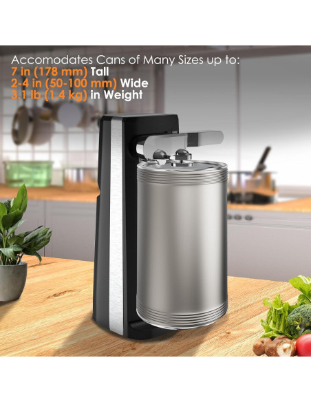 Abridor de Latas Eléctrico Davivy 3 en 1 Acero Inoxidable Negro