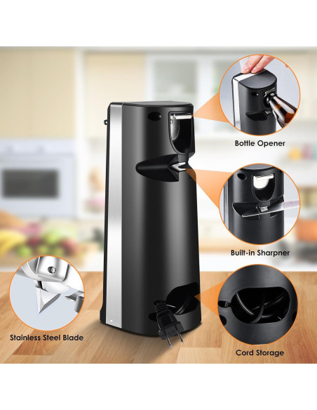 Abridor de Latas Eléctrico Davivy 3 en 1 Acero Inoxidable Negro