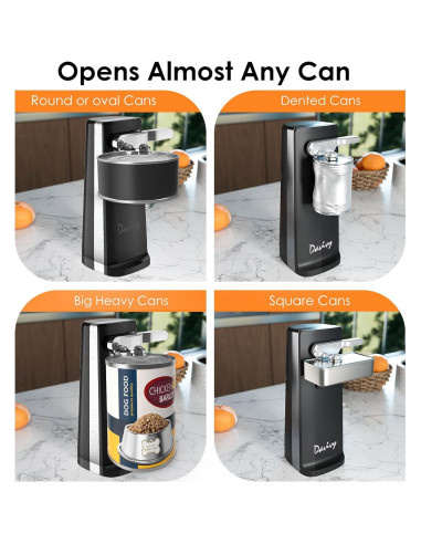 Abridor de Latas Eléctrico Davivy 3 en 1 Acero Inoxidable Negro
