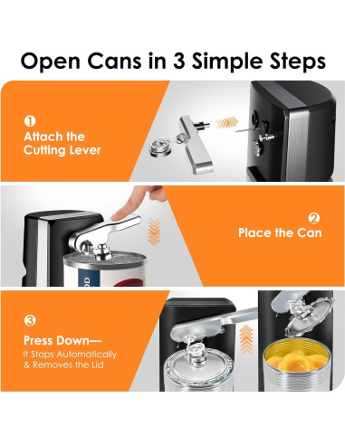 Abridor de Latas Eléctrico Davivy 3 en 1 Acero Inoxidable Negro