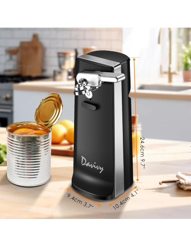 Abridor de Latas Eléctrico Davivy 3 en 1 Acero Inoxidable Negro