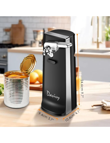 Abridor de Latas Eléctrico Davivy 3 en 1 Acero Inoxidable Negro
