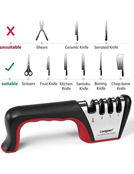 Afilador de Cuchillos 4-en-1 Longzon con Guante Resistente