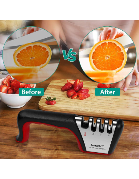 Afilador de Cuchillos 4-en-1 Longzon con Guante Resistente