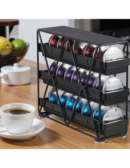 Soporte para Cápsulas de Café MEAERTON 3 Niveles Negro 24 Cápsulas
