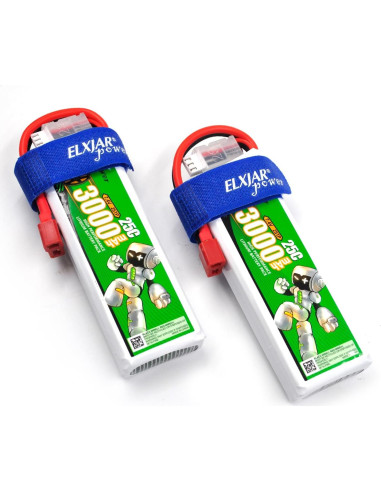 Batería LiPo 7.4V 3000mAh 25C elxjar - Paquete de 2 con Cargador