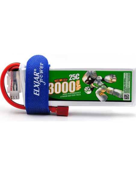 Batería LiPo 7.4V 3000mAh 25C elxjar - Paquete de 2 con Cargador