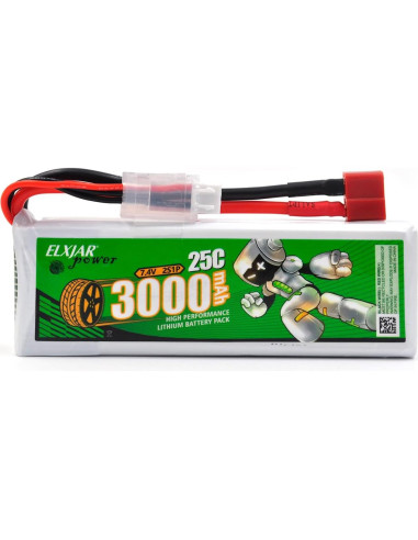 Batería LiPo 7.4V 3000mAh 25C elxjar - Paquete de 2 con Cargador