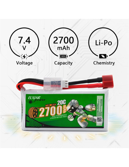 Batería Li-Po 7.4V 2700mAh 20C Elxjar para WLTOYS 12428